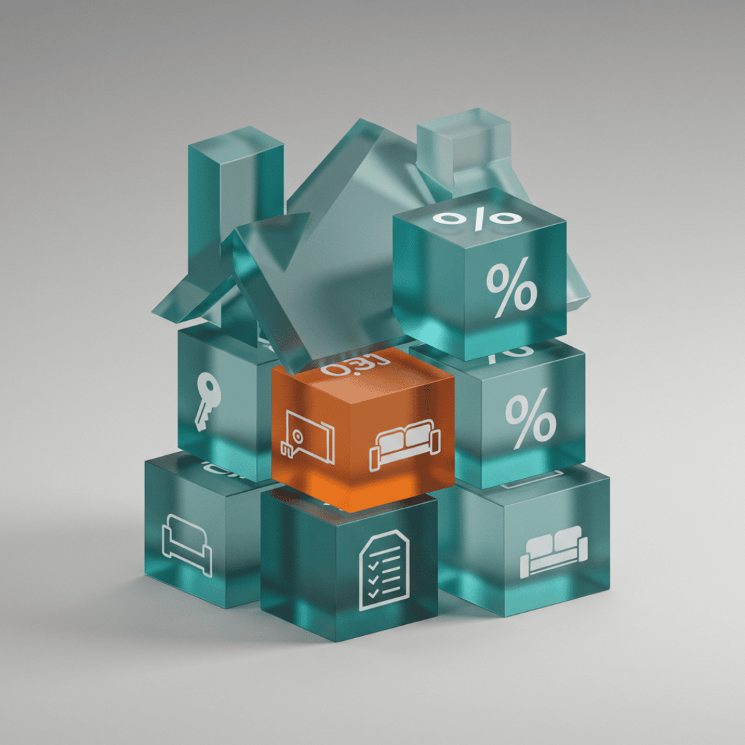 Geometric blocks forming a house to represent a complete investment budget