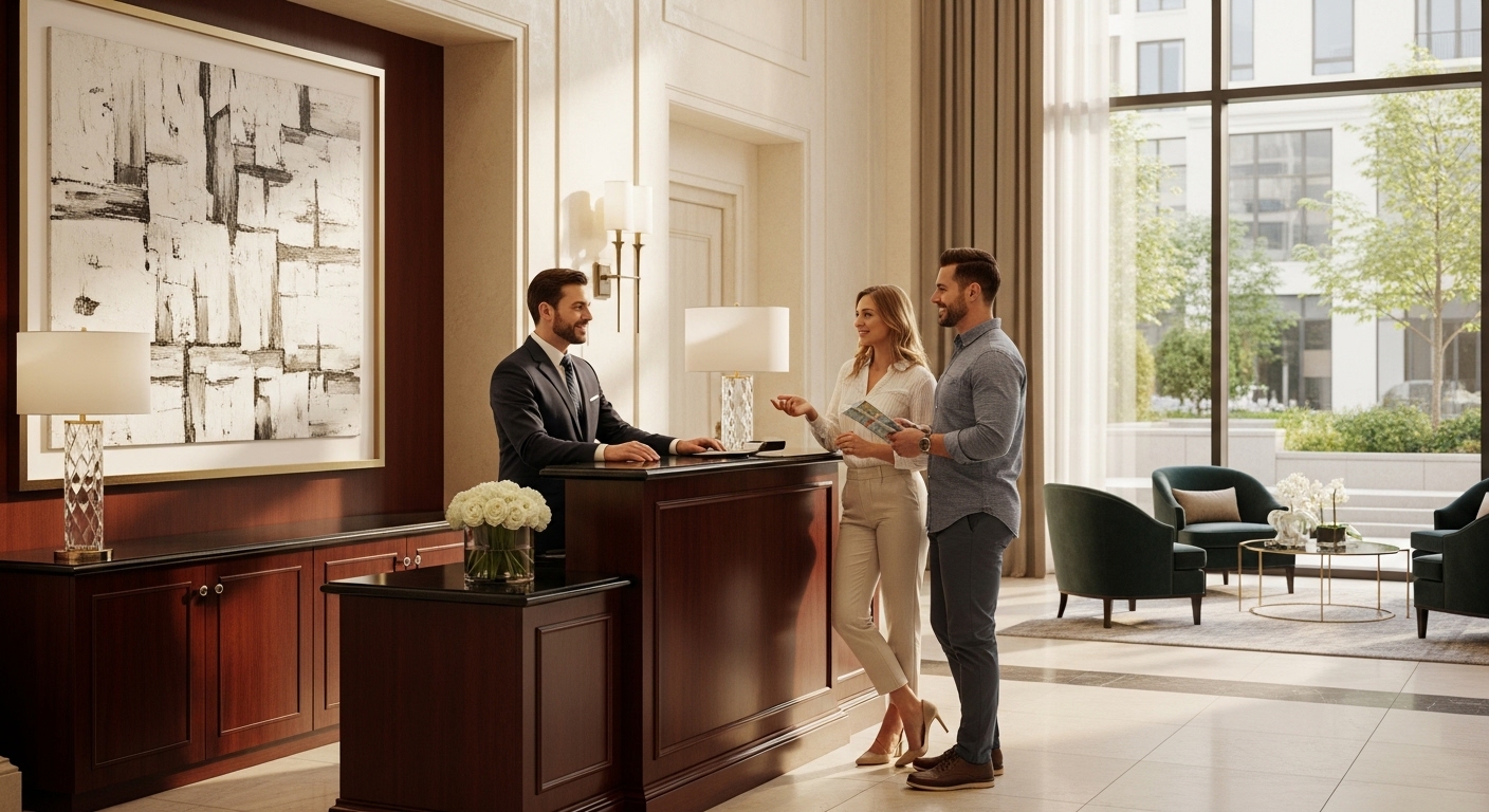 A dedicated concierge at a luxury fractional ownership property in Los Cabos arranging a private dining experience for owners.